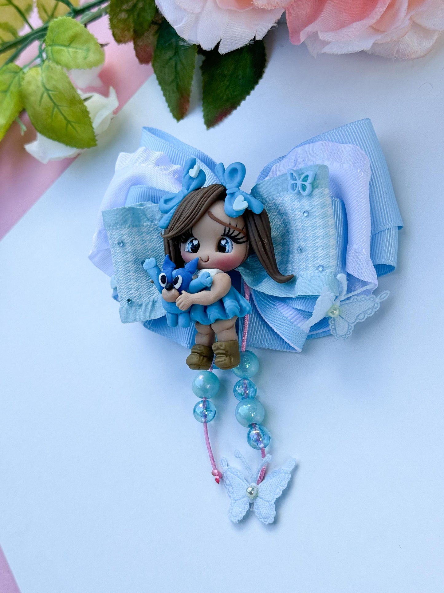 blue dog bow, ribbon, bows, Hair bow, luxury accessories ,lazos, birthday gifts for girls, blue dog birthday