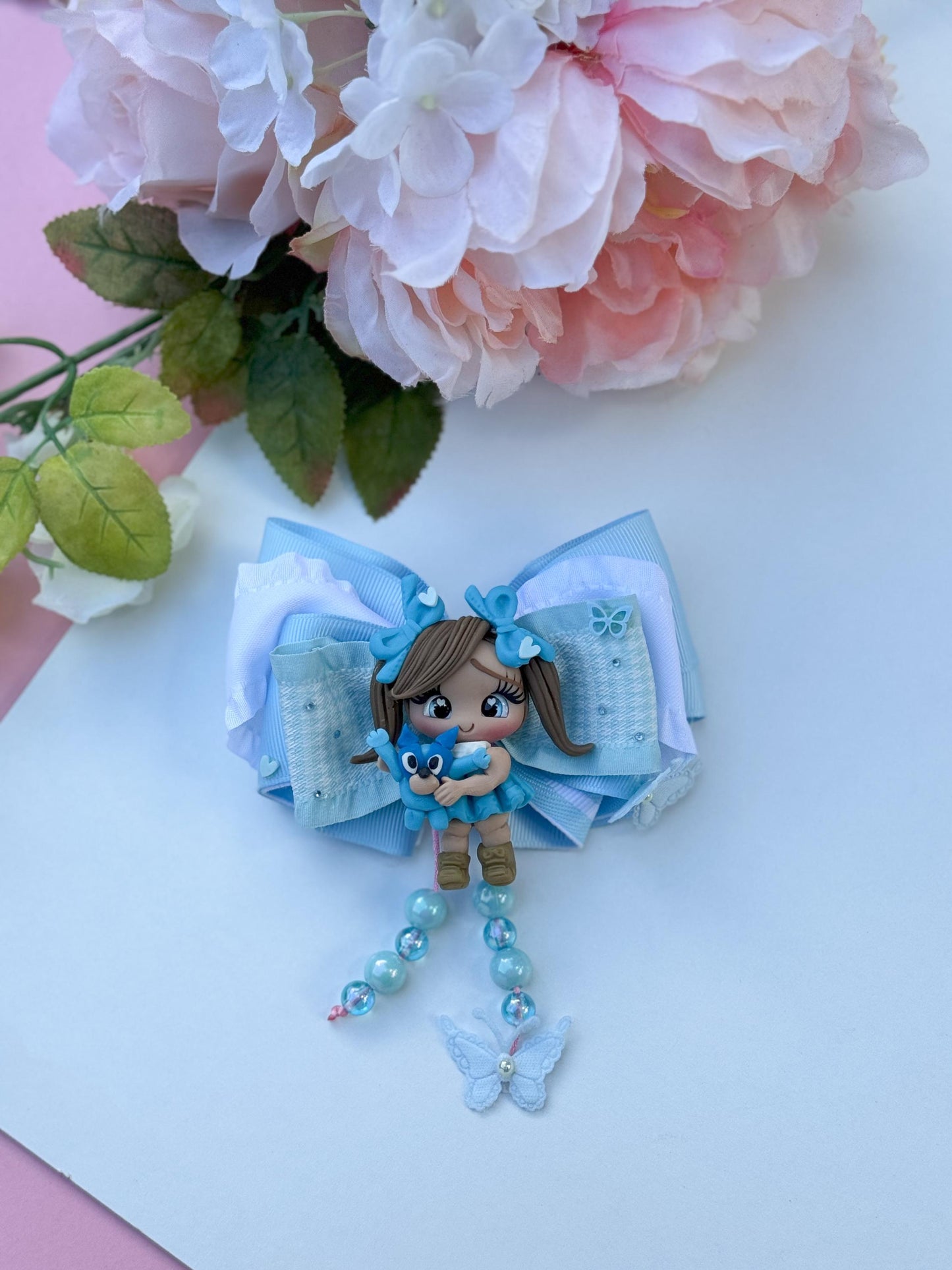 blue dog bow, ribbon, bows, Hair bow, luxury accessories ,lazos, birthday gifts for girls, blue dog birthday