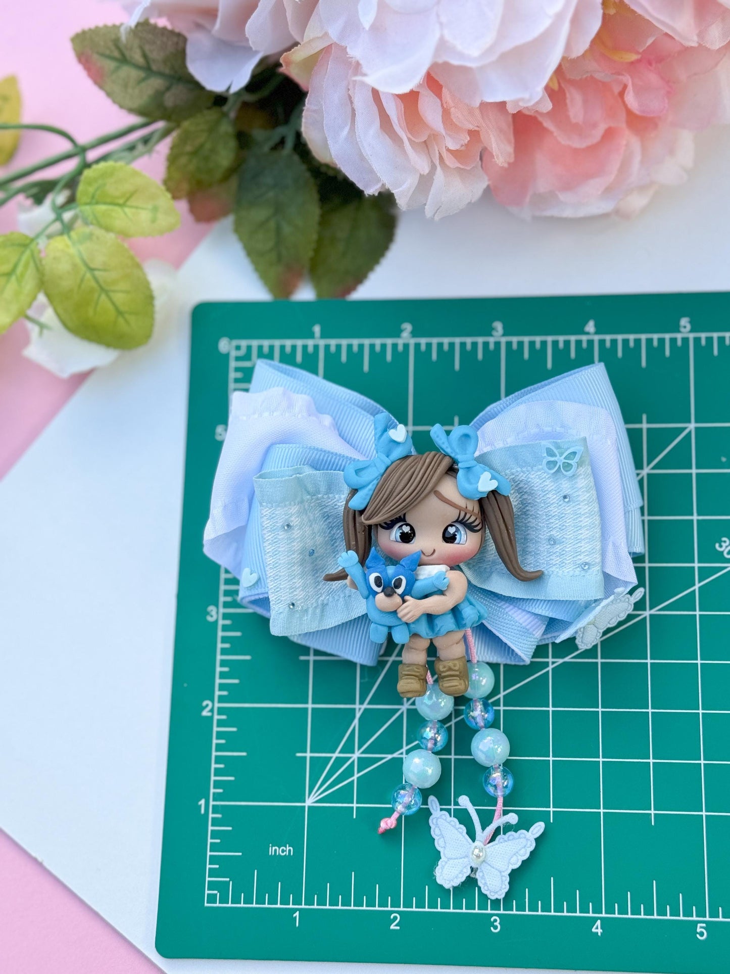 blue dog bow, ribbon, bows, Hair bow, luxury accessories ,lazos, birthday gifts for girls, blue dog birthday