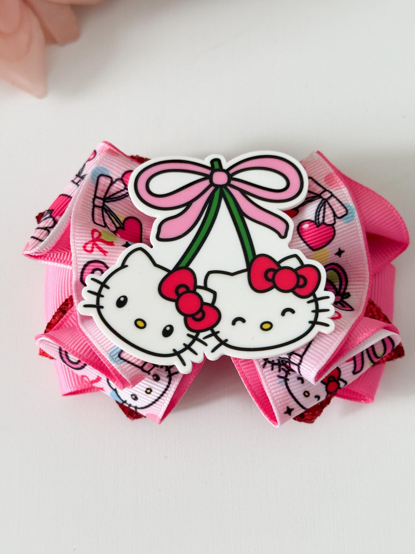 Hello cat bow. Ribbon bows, Hair bow, Hair accessories , cherry trend bows, birthday gift ,handmade accessories, handmade bows, lazos