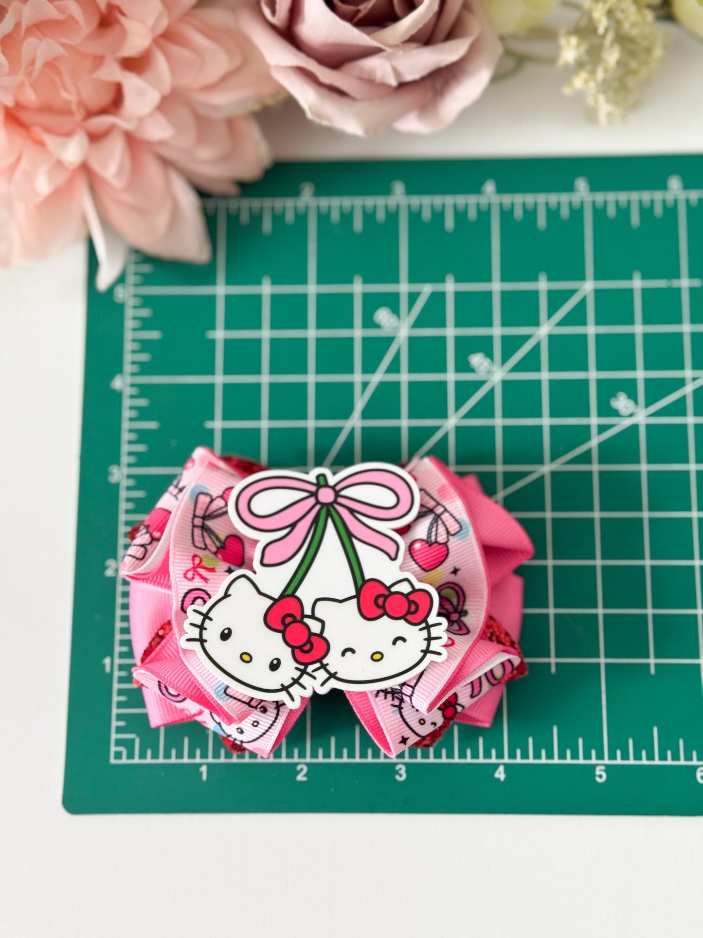 Hello cat bow. Ribbon bows, Hair bow, Hair accessories , cherry trend bows, birthday gift ,handmade accessories, handmade bows, lazos