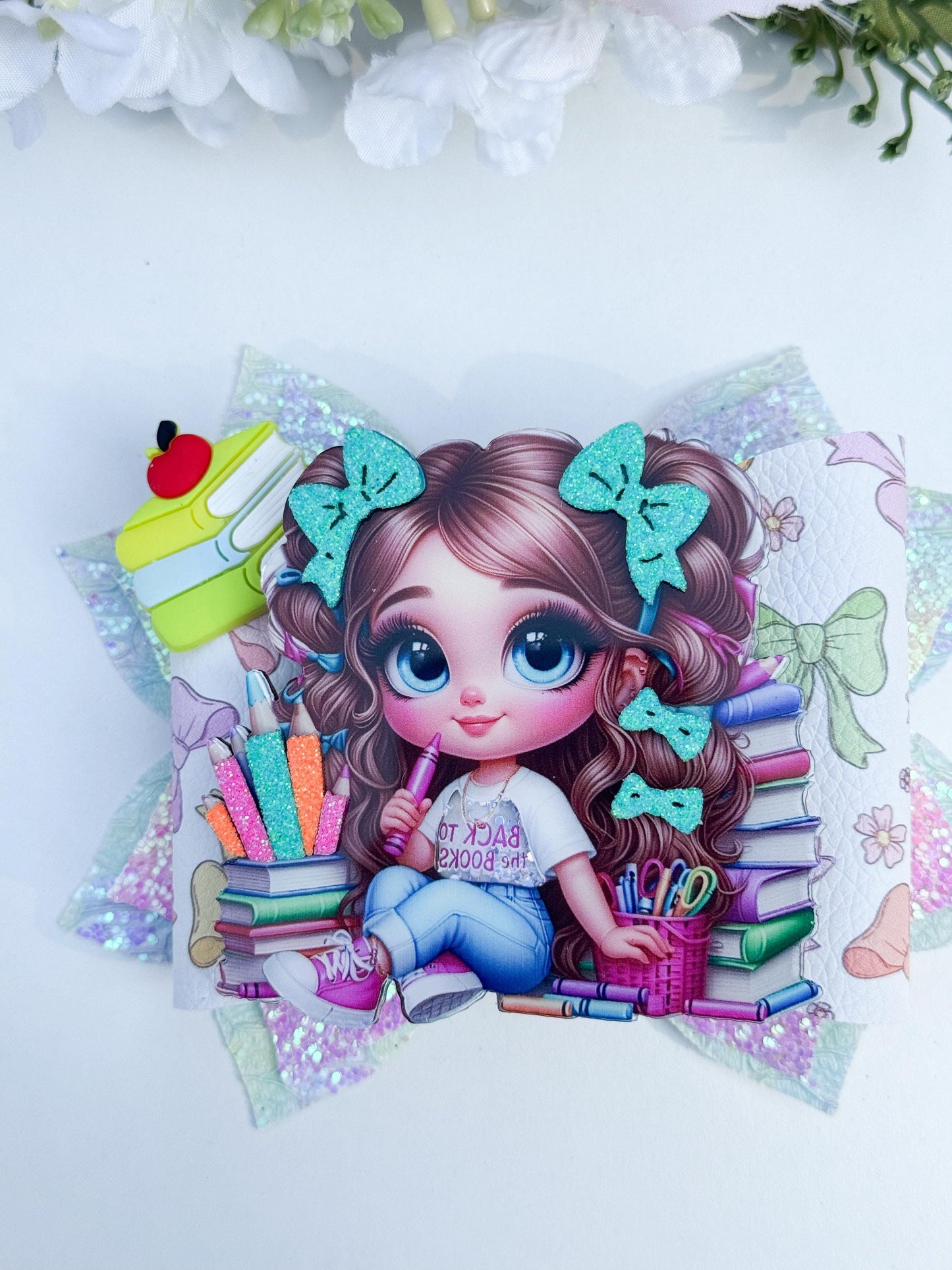 Back to school. Ms. Rachel bows, handmade accessories, girl bows , school accessories, lazos. Ms Rachel birthday theme