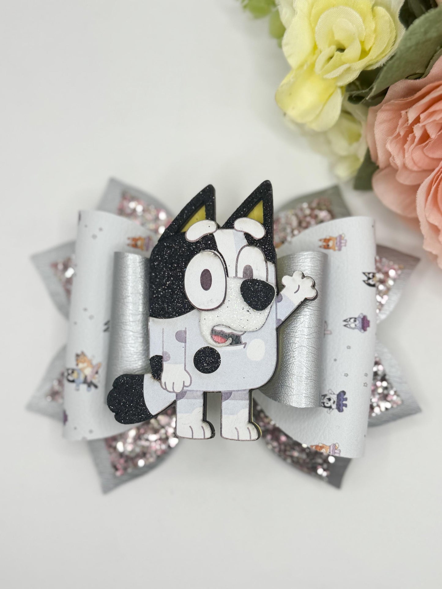 Blue dog bow. Muffin bow ,Character bows, bows, Hair bow, Hair accessories , muffin birthday , blue dog accessories, handmade bows