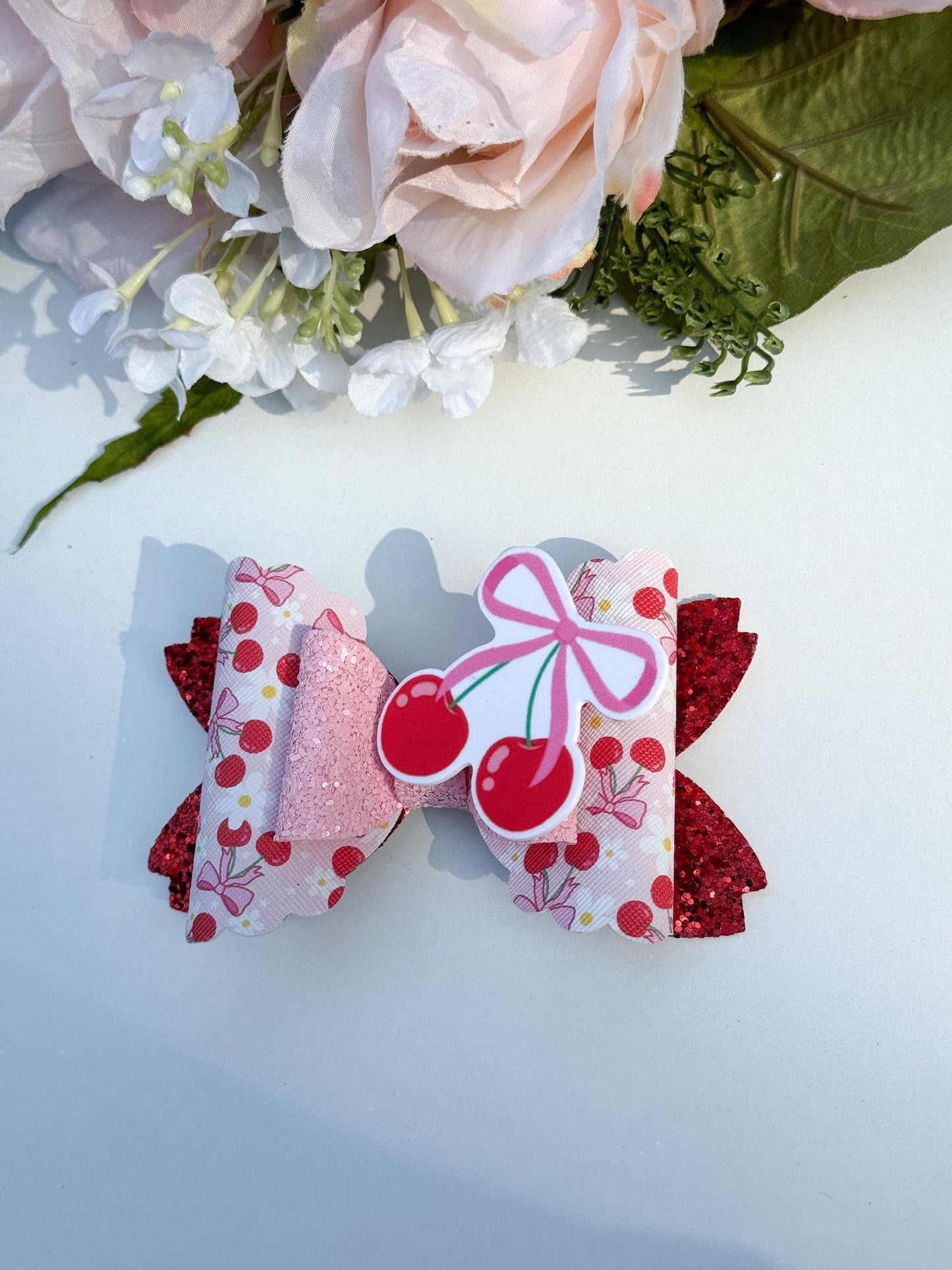 Cherry bows, cherry bow, bows, lazos, girly bows, girl accessories, cherries print ,handmade bows, girl trend accessories