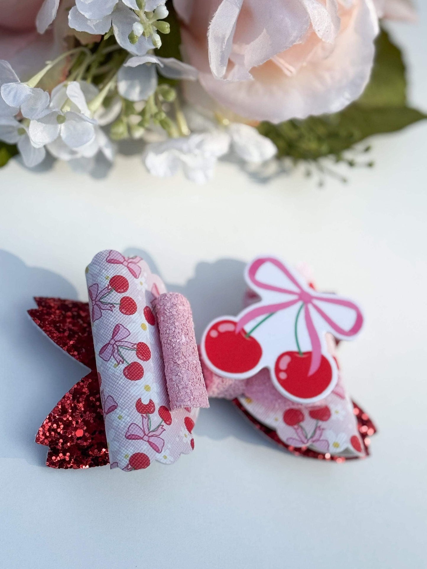 Cherry bows, cherry bow, bows, lazos, girly bows, girl accessories, cherries print ,handmade bows, girl trend accessories