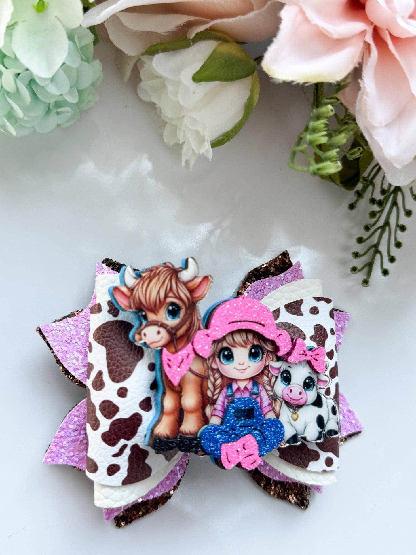 Cow bow. Farm bows , bows, Hair bow, Hair accessories , cow birthday , handmade bows, vaquerita