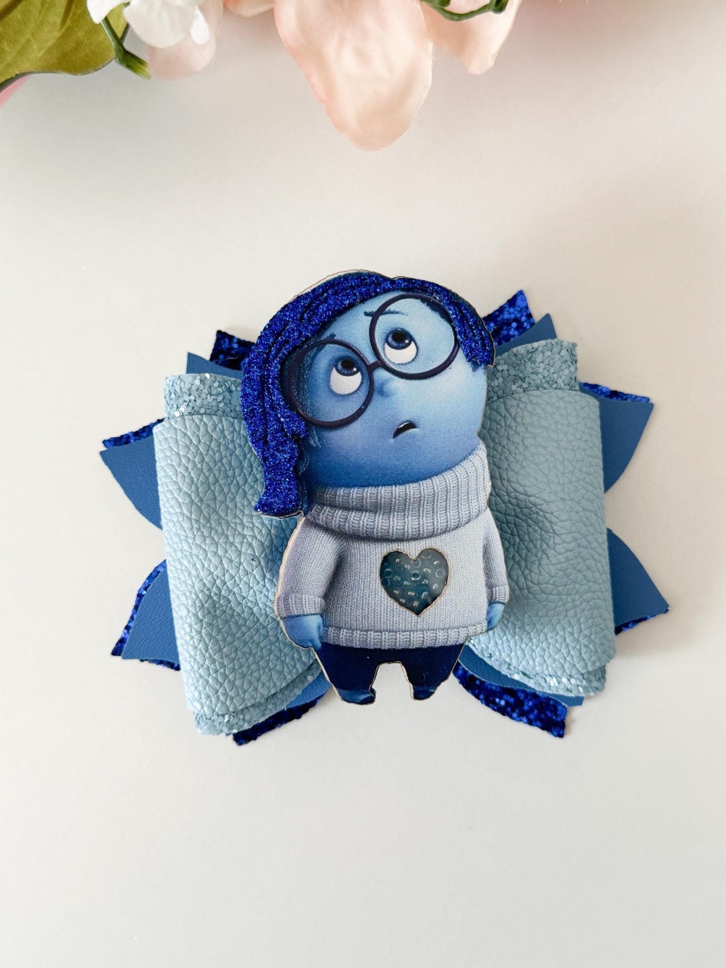 Sadness bow. Character bows, emotion bows, Hair bow, Hair accessories , emotion birthday gift , handmade bows, feeling characters