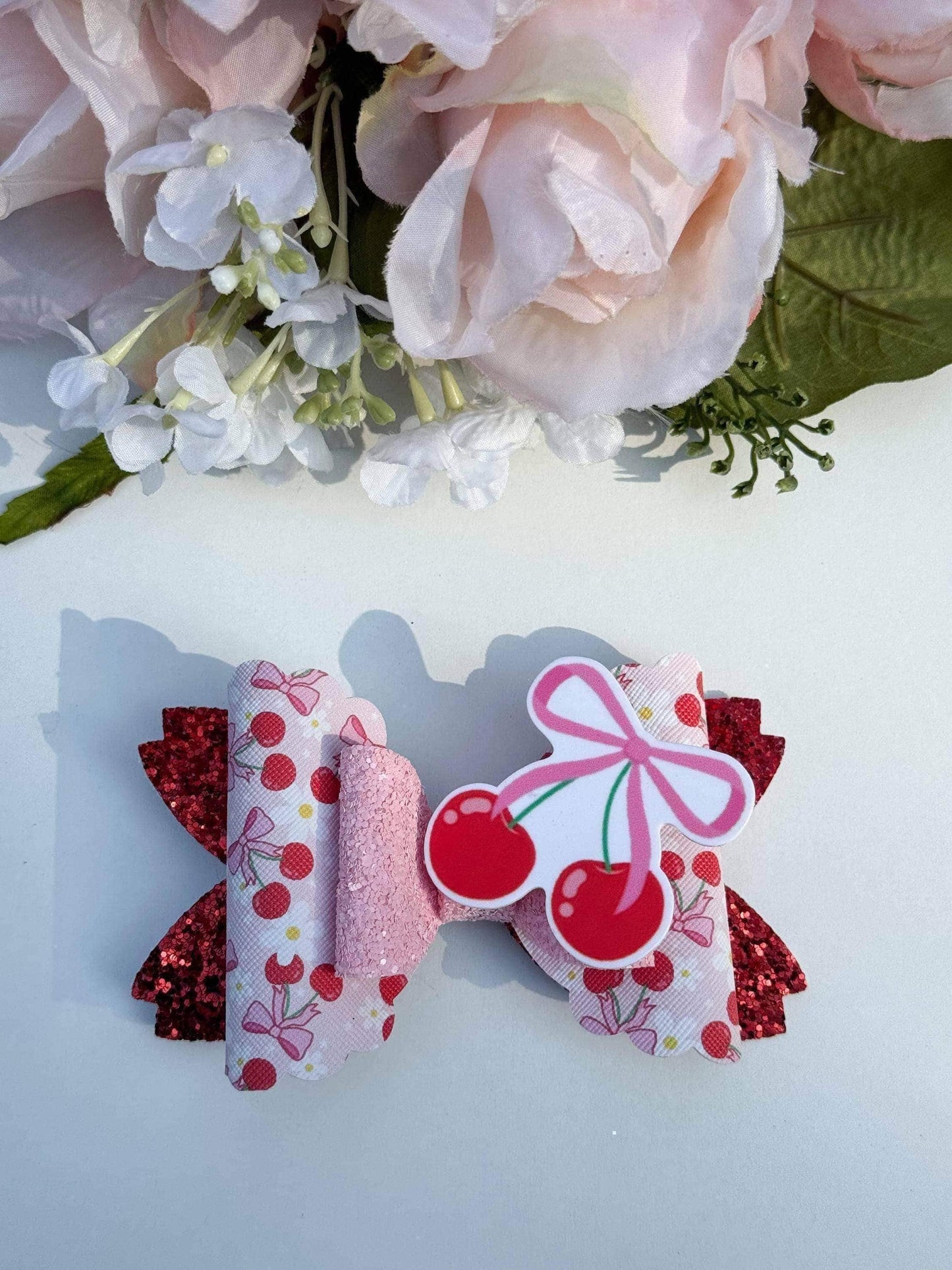 Cherry bows, cherry bow, bows, lazos, girly bows, girl accessories, cherries print ,handmade bows, girl trend accessories