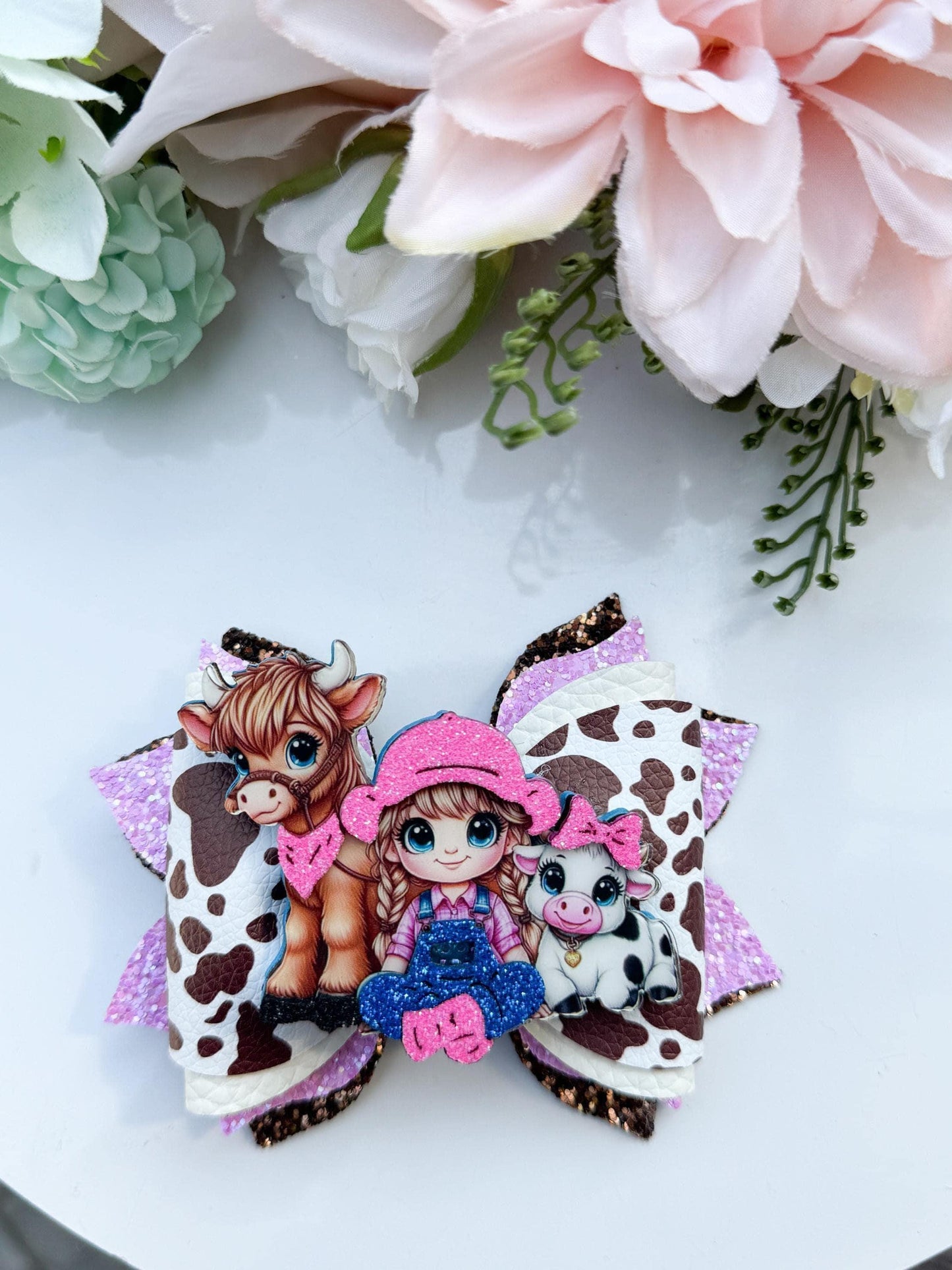 Cow bow. Farm bows , bows, Hair bow, Hair accessories , cow birthday , handmade bows, vaquerita