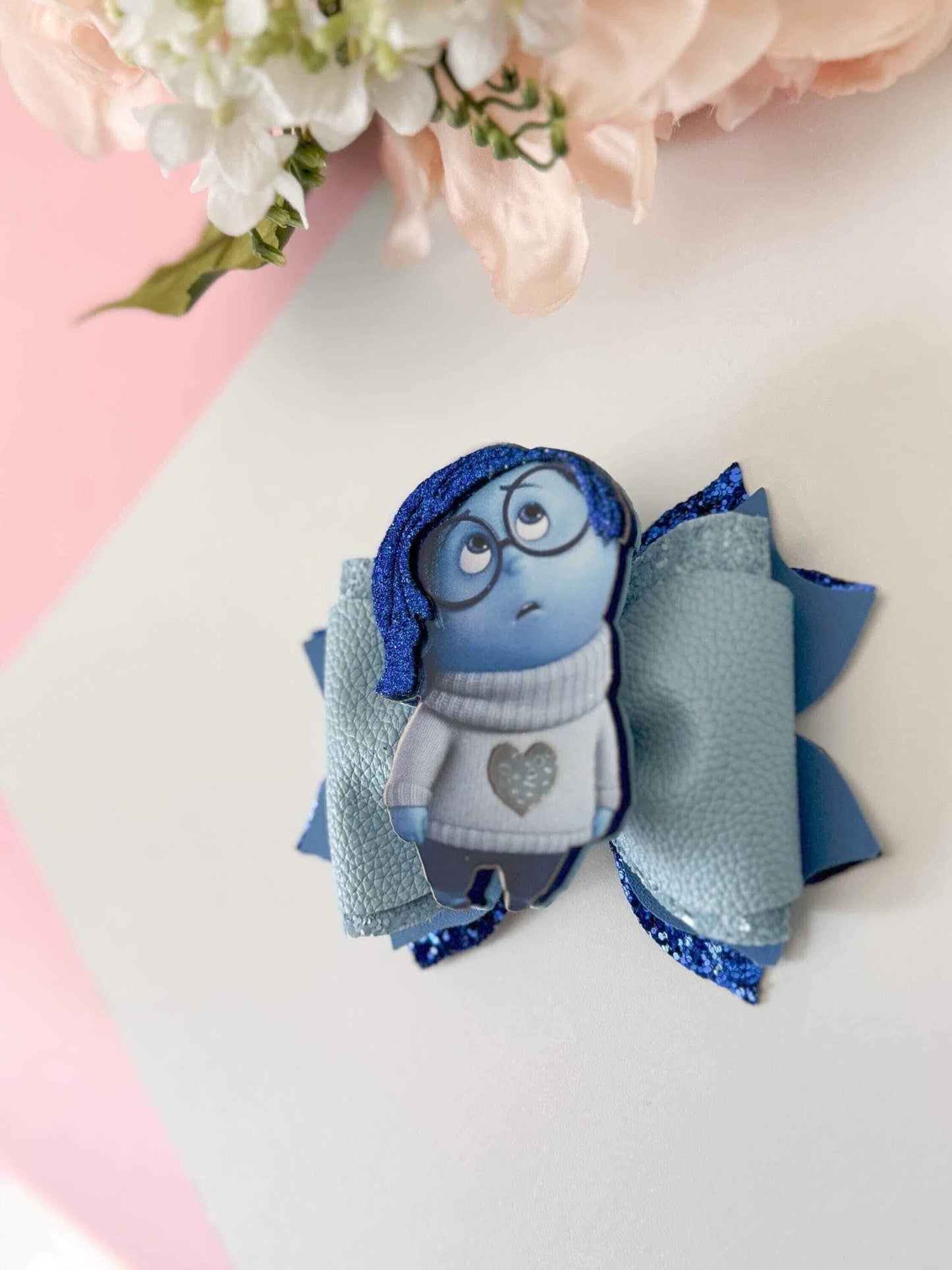 Sadness bow. Character bows, emotion bows, Hair bow, Hair accessories , emotion birthday gift , handmade bows, feeling characters