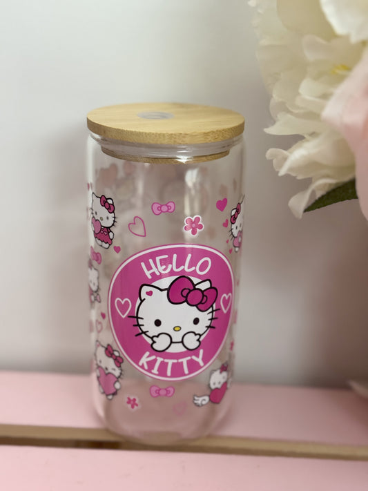 Hello cat 16 oz glass cup