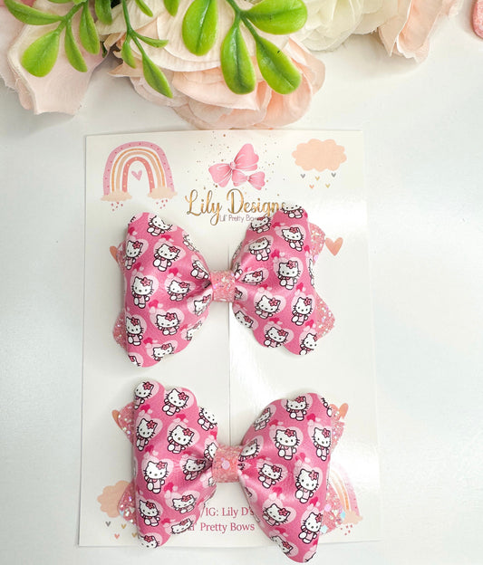 Hello cat  bow set. Bows. Hello bows. Theme bows .