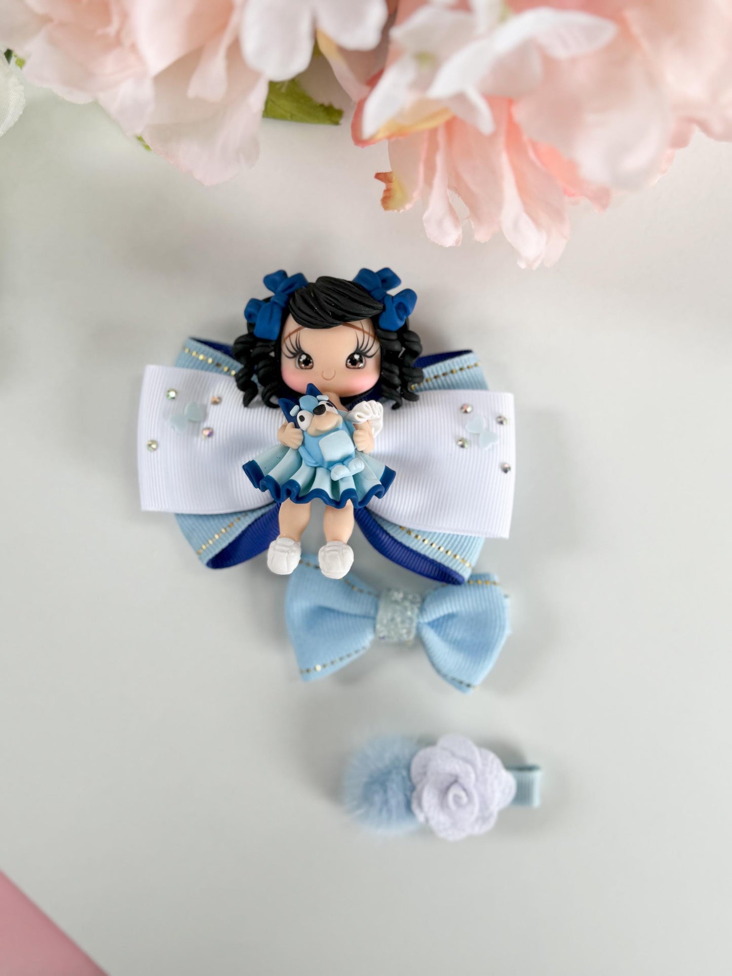 Bow set , bow and clip set, bow and clips , bows, blue dog accessories, gift for girls, handmade