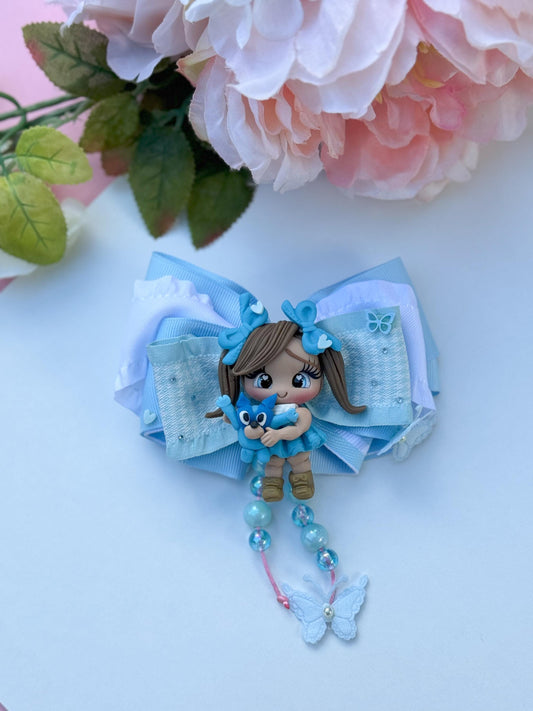 blue dog bow, ribbon, bows, Hair bow, luxury accessories ,lazos, birthday gifts for girls, blue dog  birthday