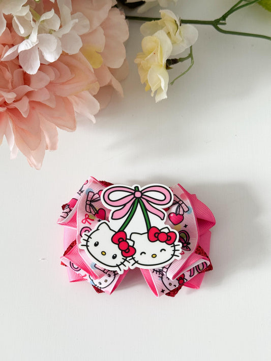 Hello cat bow. Ribbon bows, Hair bow, Hair accessories , cherry trend bows, birthday gift ,handmade  accessories, handmade bows, lazos