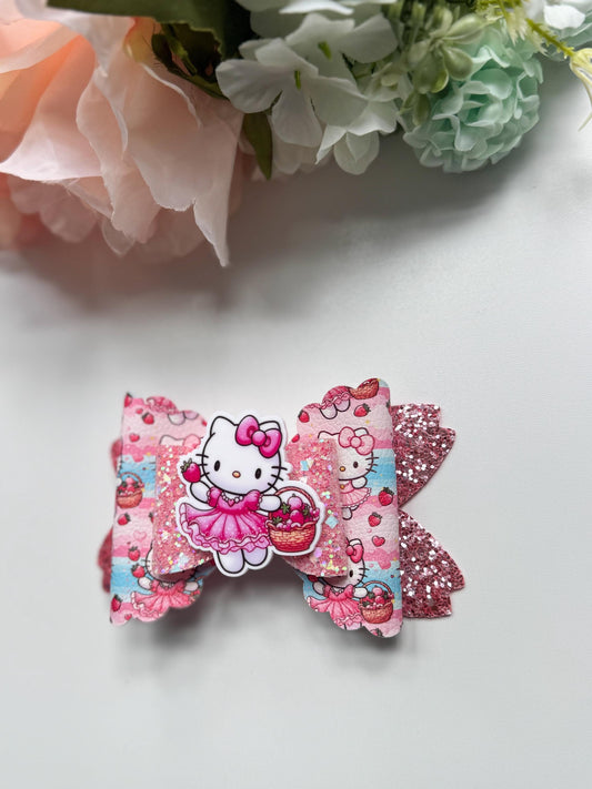 Hello cat bow, Characters bows, bows, Hair bow, strawberry bows , kitty birthday,hk bows, hello cat accessories, lazos, handmade bows