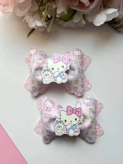 Hello cat  bow set. Bows. Hello bows. Theme bows . Character bows . Kitty bows , hello cat birthday