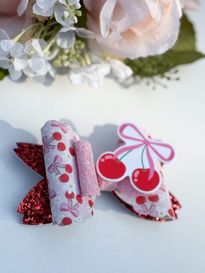 Cherry bows, cherry bow, bows, lazos, girly bows, girl accessories, cherries print ,handmade bows, girl trend accessories