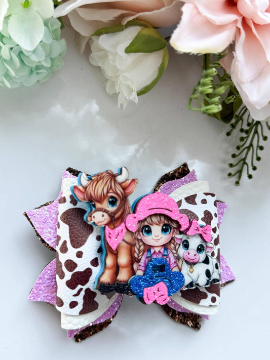Cow bow. Farm bows , bows, Hair bow, Hair accessories , cow birthday ,  handmade bows, vaquerita