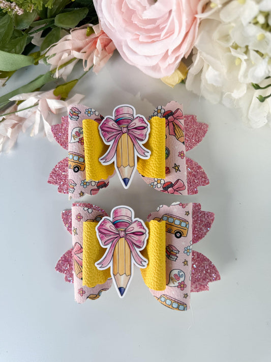 Back to school bows, bows, bow set, lazos, piggie bows, girl accessory, handmade, girl, pink bows, girl style