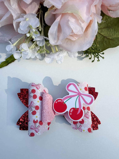 Cherry bows, cherry bow, bows, lazos, girly bows, girl accessories, cherries print ,handmade bows, girl trend accessories