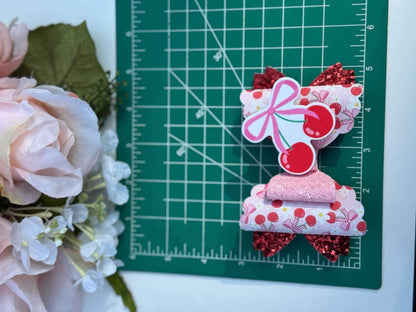 Cherry bows, cherry bow, bows, lazos, girly bows, girl accessories, cherries print ,handmade bows, girl trend accessories